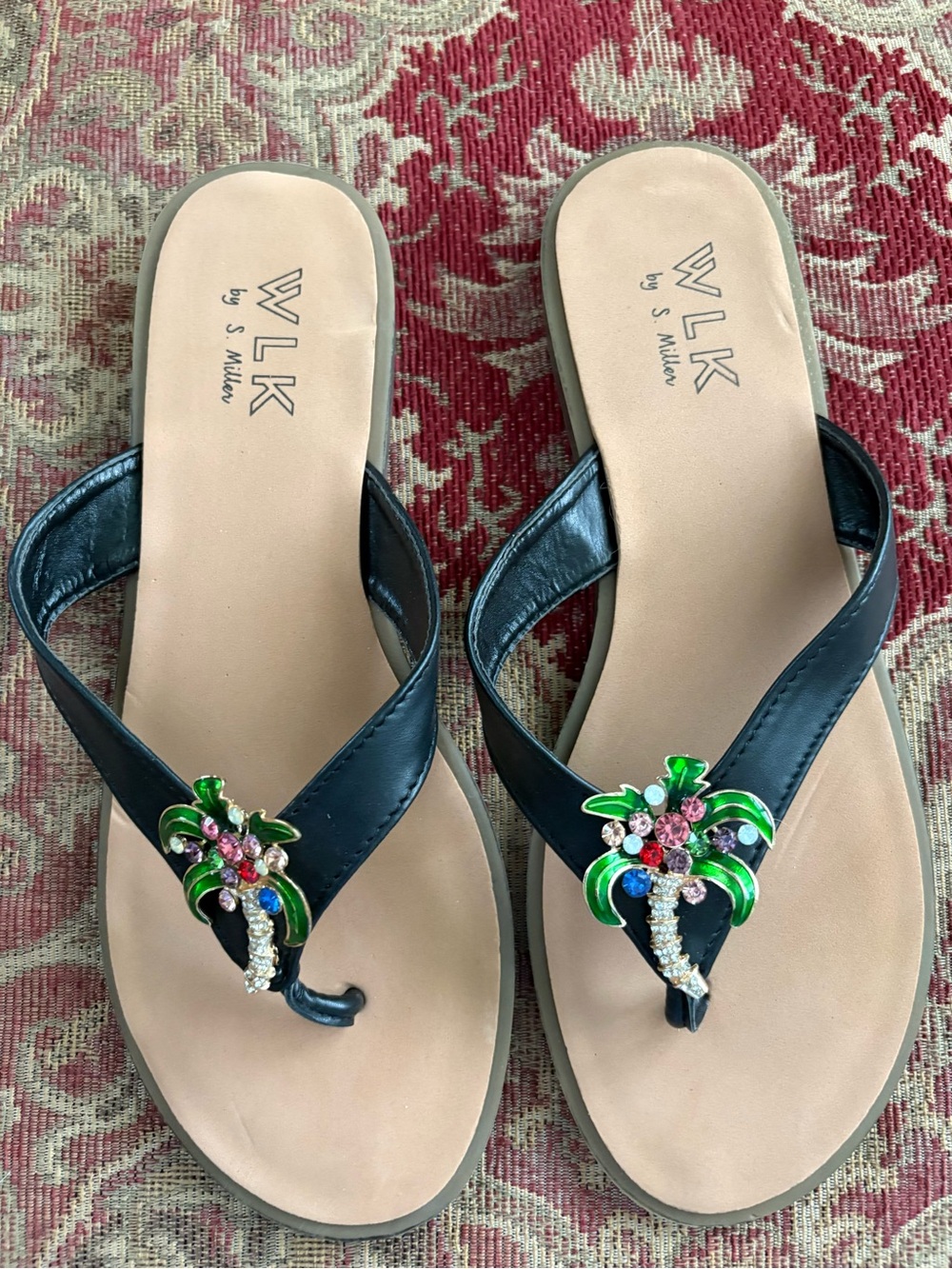 Black Embellished Christmas Palm-Tree Thong Sandals